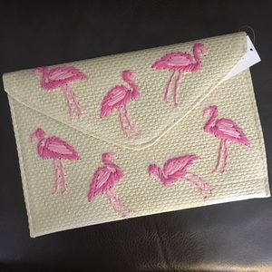 NWT Flamingo Straw Clutch